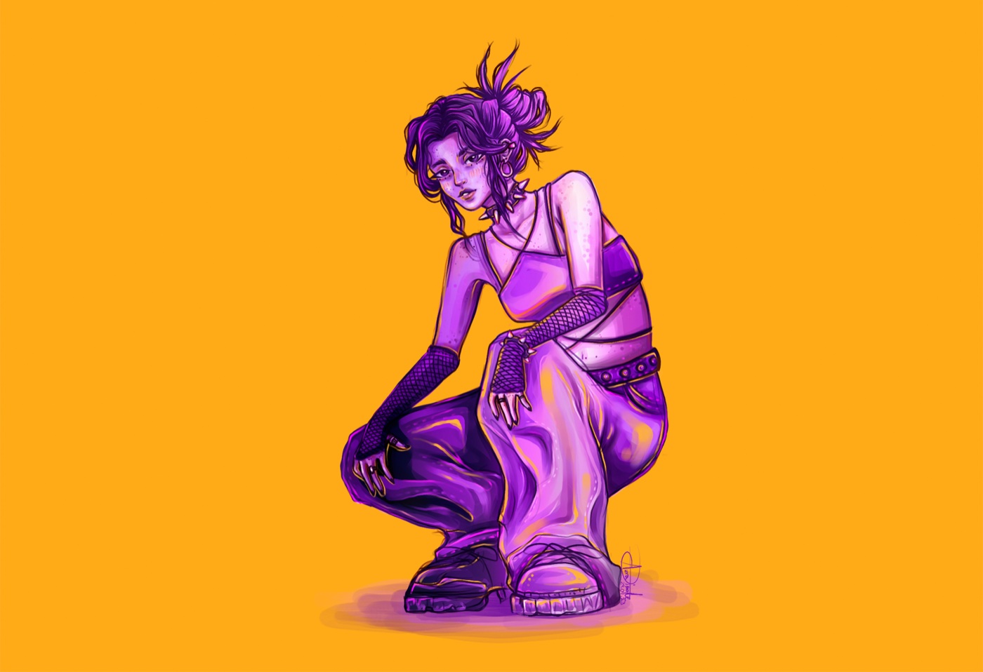 Digitale Illustration in Orange und Lila