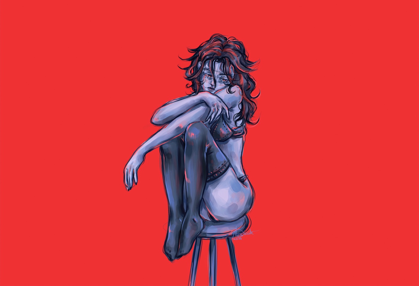 Digitale Illustration in Rot und Blau