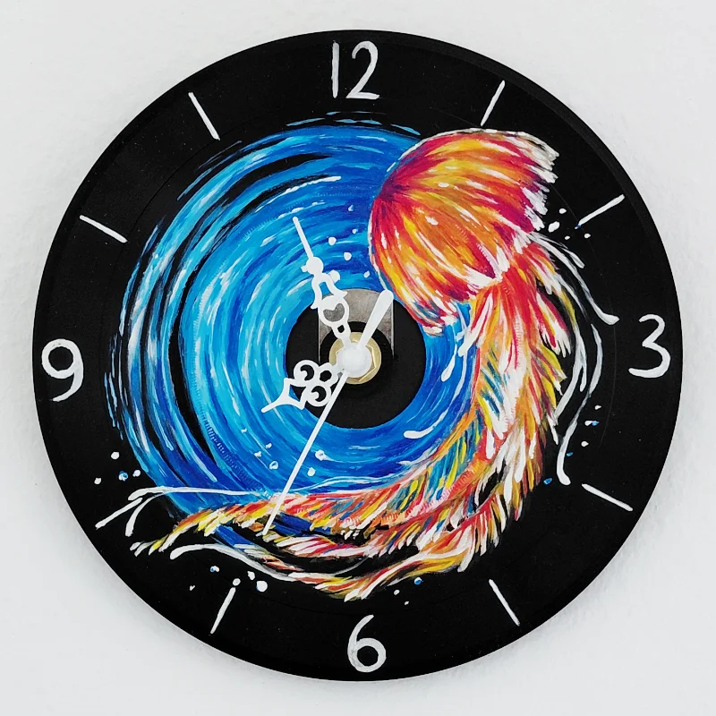 Schallplatten-Uhr mit Quallen-Motiv